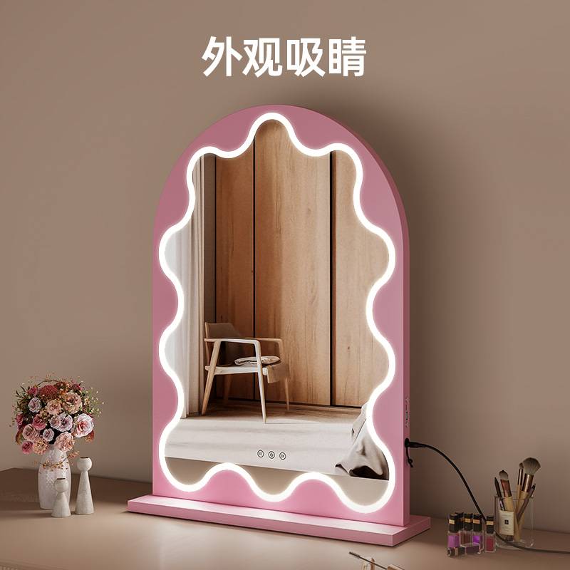 花边拱形好莱坞灯泡镜 三色led化妆镜台式补妆镜桌面梳妆台镜